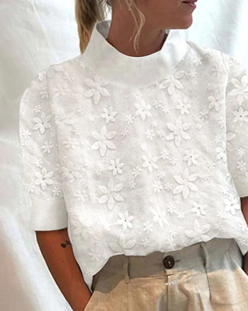Doutzen | Med broderet ensfarvet stående krave
